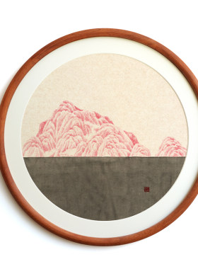 彩色山峰山水水墨圆形装饰画