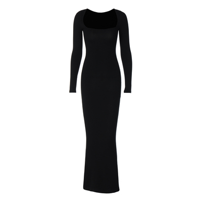 Skims气质方领黑色长袖连衣裙