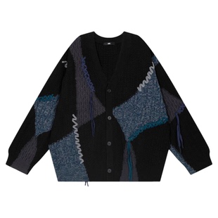 HARE针织衫男2025冬季新款潮流设计感宽松拼接长袖开衫595973