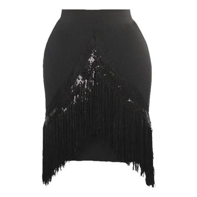 ZS主推亮片流苏拉丁舞裙女包臀半身练习恰恰训练国标舞蹈短裙L310