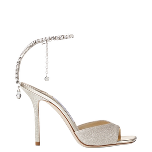 [新年礼物]JIMMY CHOO/SAEDA SANDAL 100 女士水晶链露跟高跟鞋JC