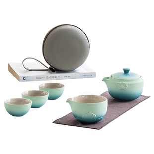 叁旬锦绣莲华快客杯便携式户外一壶三杯喝茶装备功夫旅行茶具套装