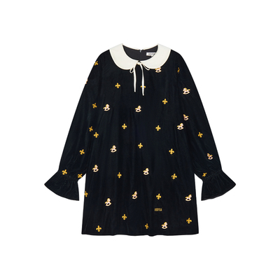 UOOYAA古典木马丝绒娃娃领连衣裙