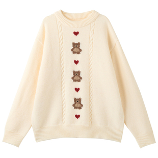女大童小熊爱心毛衣2025冬装新款少女韩版套头线衫学生圆领针织衫