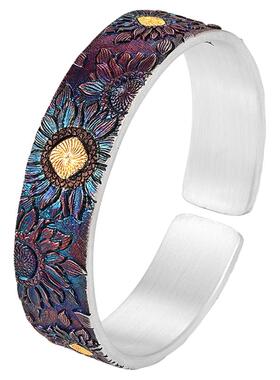 银千造七彩向日葵足银999手镯