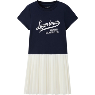 【云柔棉】eland kids衣恋童装女童连衣裙夏季学院风印花百褶裙子