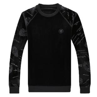 老爷车冬季保暖加绒加厚金丝绒长袖t恤男圆领卫衣潮流打底衫上衣