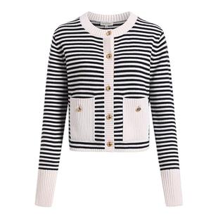 COLIN WANG-'蒙田大道沙龙'德国扬子真丝羊毛条纹针织背心开衫