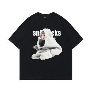 SPARTACKS美式原创可爱小孩印花T恤女夏季潮牌超火黑色纯棉短袖男