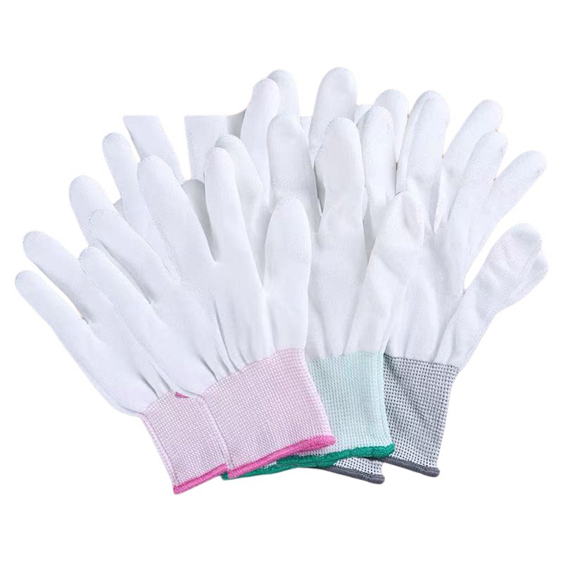 薄款尼龙纱线手套透气工作劳保耐磨防滑劳动干活防护PU胶涂指涂掌