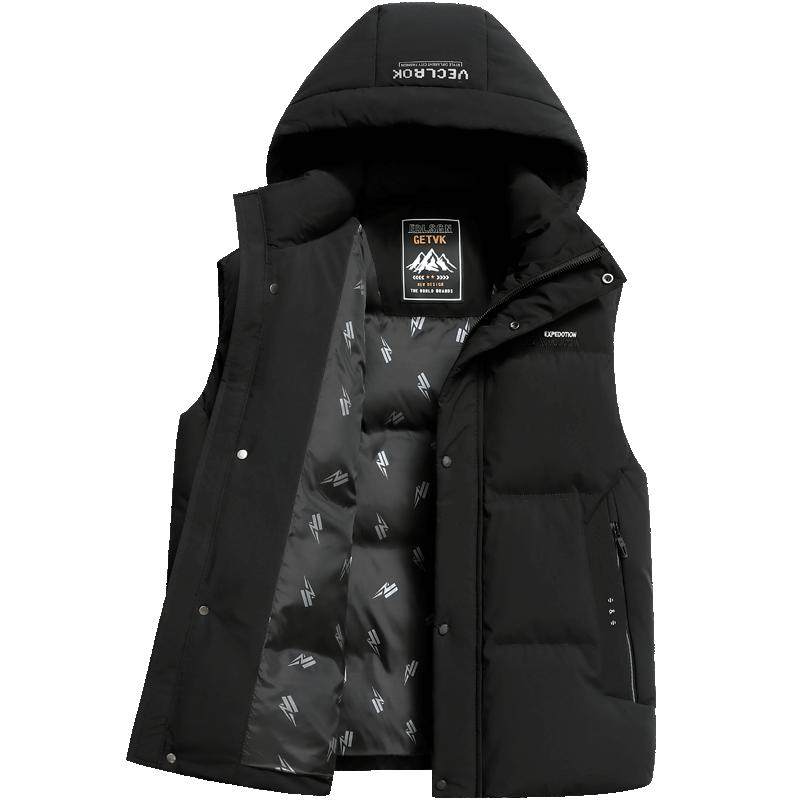 雪中飞羽绒马甲男外穿2025新款可脱卸帽秋冬保暖背心时尚打底马夹