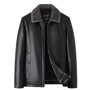 啄木鸟中老年人男士皮夹克加绒加厚款冬季皮毛一体爸爸装皮衣外套