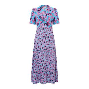 DVF2025秋冬新款度假香芋紫莓果图案V领短袖茶歇裙DS2T014