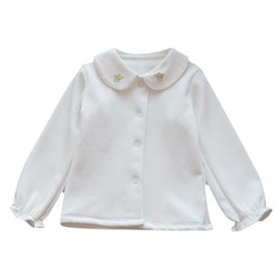 加绒女童打底衫春秋简约纯棉娃娃领儿童白色衬衫百搭长袖保暖衬衣