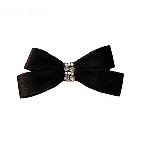 气质黑色丝绒蝴蝶结水钻发夹女半扎发后脑勺中号发卡弹簧夹头饰