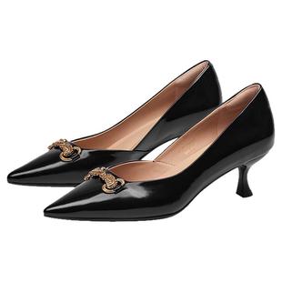 KISSCAT接吻猫[翎羽]奥赛高跟鞋舒适通勤黑色高跟鞋尖头浅口单鞋