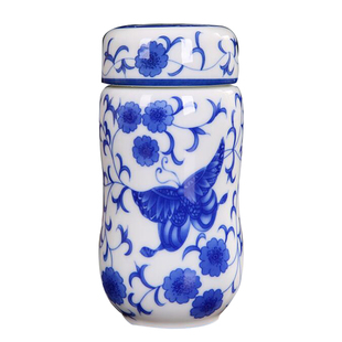 陶瓷保温杯青花瓷双层内胆茶杯男女办公杯便携带盖过滤网泡茶水杯