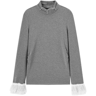 爱居兔半高领打底针织衫女2025年冬季新款设计感蕾丝袖口内搭上衣