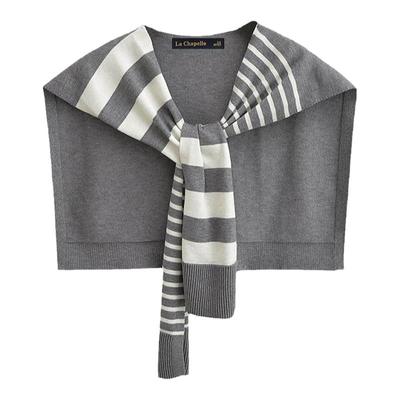 拉夏贝尔/La Chapelle百搭不对称条纹针织披肩女韩版叠穿外搭围巾