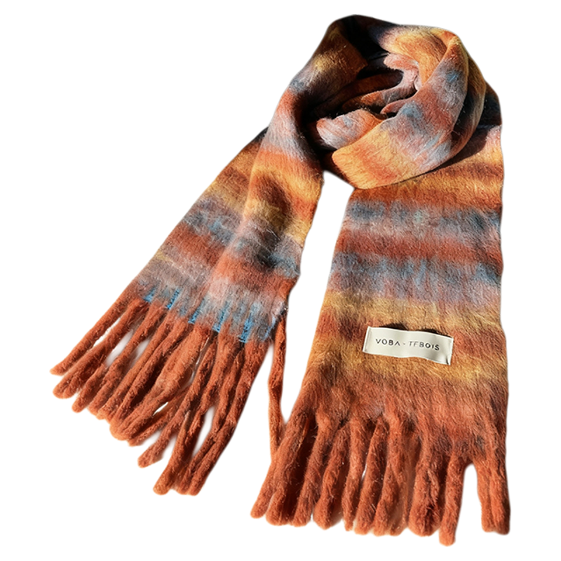 VOBA x TFBOYS 围巾女秋冬韩版新款保暖围脖蓝白格子外搭长款披肩