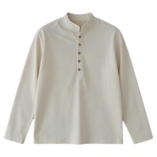 INKNOTS美式极简240G亨利领长袖T恤男女宽松慵懒休闲vibe打底上衣