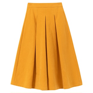 司童 南瓜黄阔腿裙裤女慵懒风冬新款高腰七分阔腿裤直筒休闲宽松