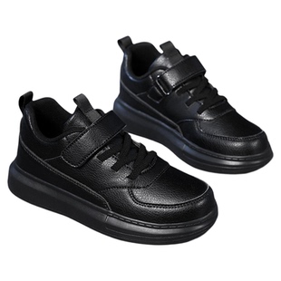 2025春秋儿童休闲鞋黑色男童鞋子皮面防水女童板鞋中大童运动鞋潮