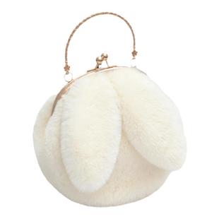 新款女兔耳朵单肩斜挎手提小挎包可爱时尚百搭毛绒洋气链条包包