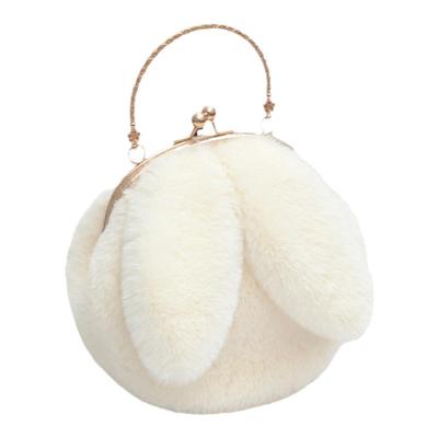 新款女兔耳朵单肩斜挎手提小挎包可爱时尚百搭毛绒洋气链条包包