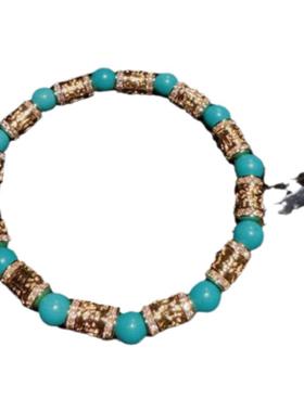 年会珠宝古法錾雕箴言绿松石福珠手链 金弦线车花 滚边珠锆石手镯