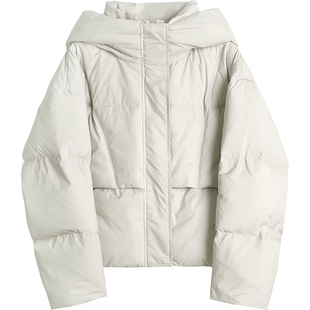 布景羽绒服女短款2025年冬季新款简约连帽白鸭绒直筒外套厚款0118