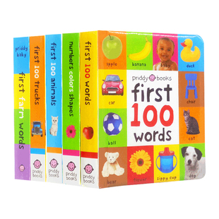 英文原版 5册启蒙100词小开本纸板First 100 Farm/Words/Animals/Trucks儿童启蒙认知绘本first100words初级入门单词图解幼儿词典