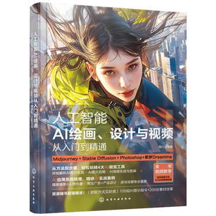 人工智能AI绘画设计与视频从入门到精通Midjourney＋StableDiffusion＋Photoshop即梦Dreaminaai软件教程学习书籍插画生成提示教学