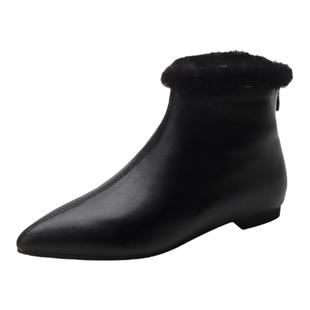 小码短靴313233时尚内增高春秋水貂毛尖头平底软皮大码41-43单靴