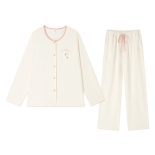 纯棉睡衣2026正流行女款春秋带胸垫长袖长裤家居服夏季圆领兔子夏