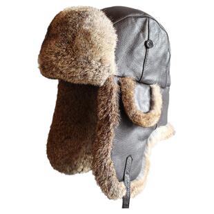 兔毛羊皮雷锋帽皮草帽男女士潮帽冬天加厚真皮护耳保暖中老年棉帽