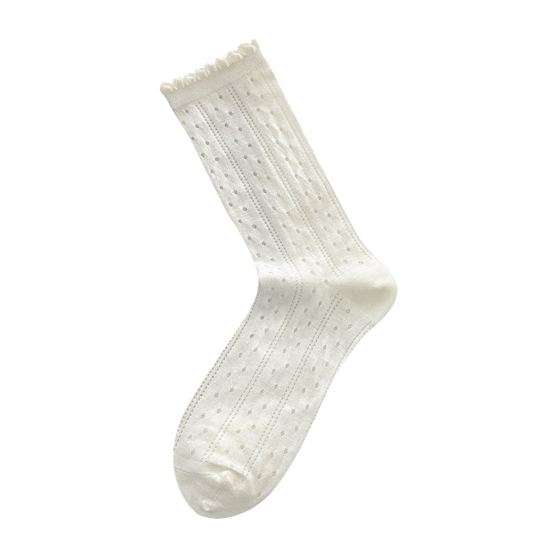 白色miu堆堆袜子女中筒袜夏季薄纯色棉袜蕾丝花边少女芭蕾风波点