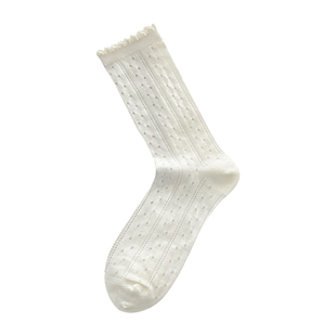 白色miu堆堆袜子女中筒袜夏季薄纯色棉袜蕾丝花边少女芭蕾风波点