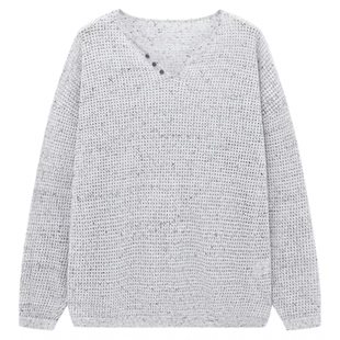 ROCOCO/洛可可2025新款简约纯白圆领针织衫女宽松慵懒风软糯上衣