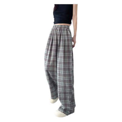 蜜略大码夏季格子阔腿裤领券下单