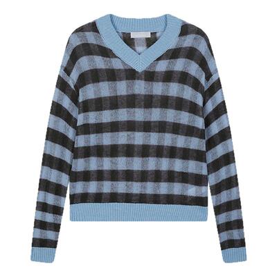 MOUSSY 春季新品温柔慵懒风条纹撞色毛针织衫女028IAB70-1054