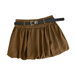 配皮带时尚百搭高腰显瘦花苞防走光半身裙短裙蓬蓬裙a字裙女秋冬