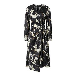 IMM尹默2025年秋19MM真丝素绉缎索普洛斯印花V领印花连衣裙女