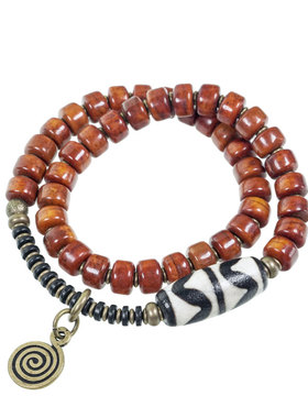 曲尾花藏式烟熏牛骨男女把玩手串