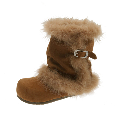 白色内增高加绒保暖短筒雪地靴女