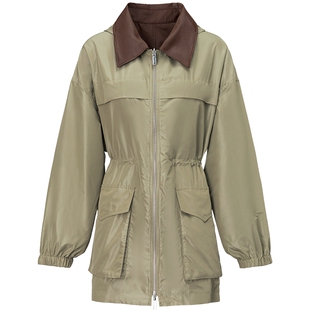 FF仿佛外套女2025秋季新款中长款双面可穿连帽抽绳工装风衣上衣