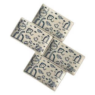 日式釉下彩陶瓷甜品盘点心盘小味碟寿司盘子家用商用浮雕小方碟