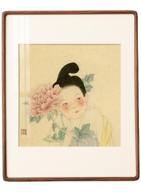仕女图日式挂画实木榫卯画框