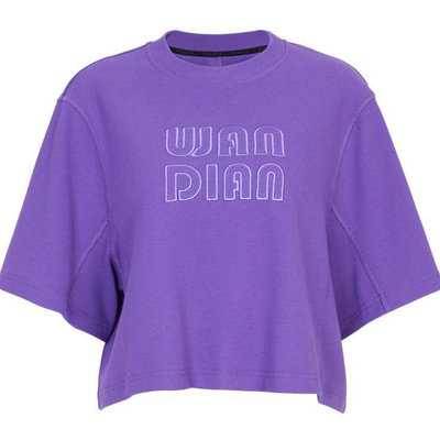 婉甸2025夏季新品帝国紫短袖T恤圆领绣花五分袖1242T28SX1