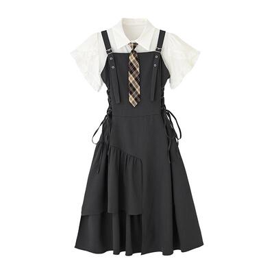 mc2不对称背带裙套装赠领带